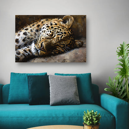 Gedetailleerde schilderij van slapende luipaard canvas
