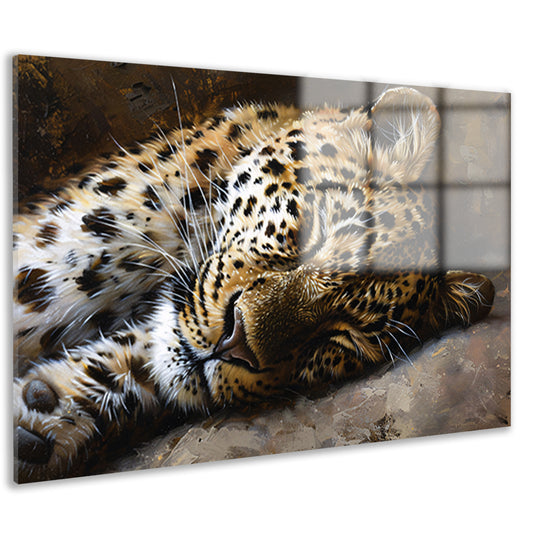 Gedetailleerde schilderij van slapende luipaard acrylglas