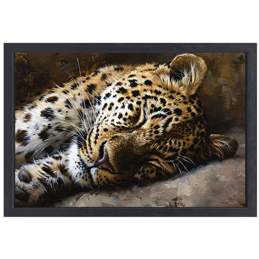 Gedetailleerde schilderij van slapende luipaard canvas met baklijst