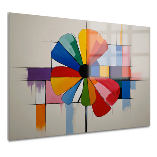 Abstracte Bloem in Mondriaan Stijl acrylglas