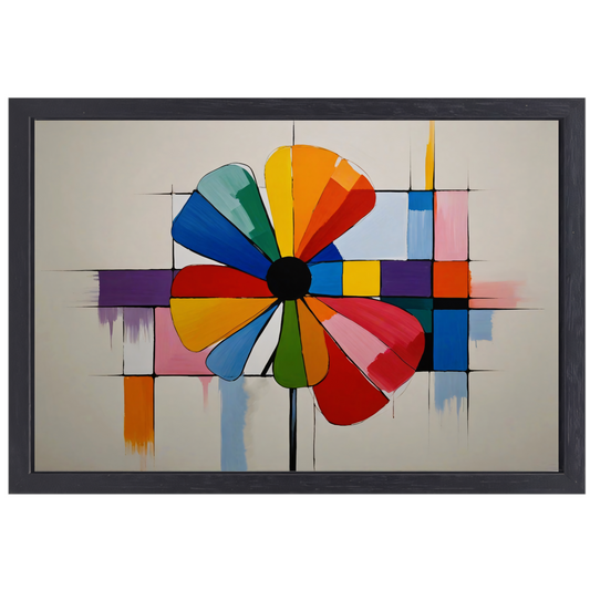 Abstracte Bloem in Mondriaan Stijl canvas met baklijst