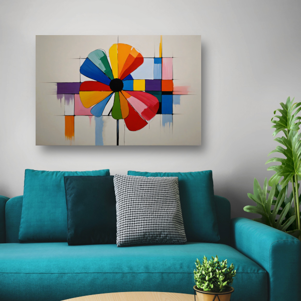 Abstracte Bloem in Mondriaan Stijl poster
