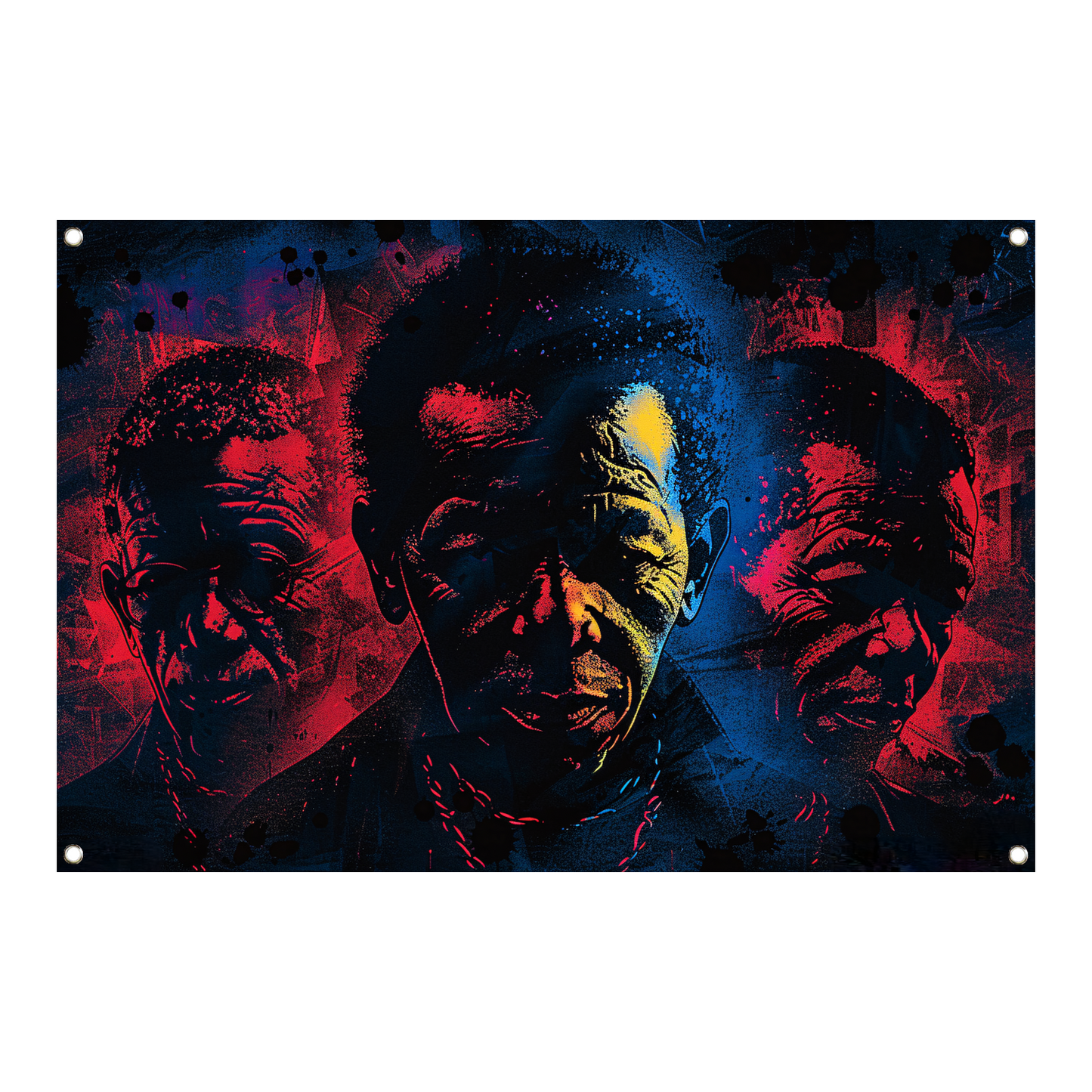 Dynamische gezichten in abstracte splatters tuinposter