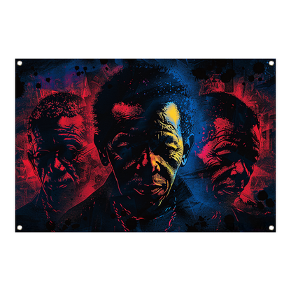 Dynamische gezichten in abstracte splatters tuinposter