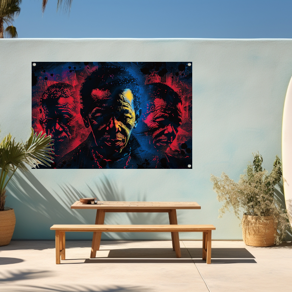 Dynamische gezichten in abstracte splatters tuinposter