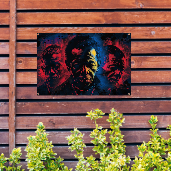 Dynamische gezichten in abstracte splatters tuinposter