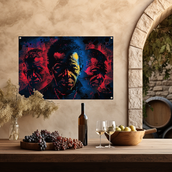 Dynamische gezichten in abstracte splatters tuinposter