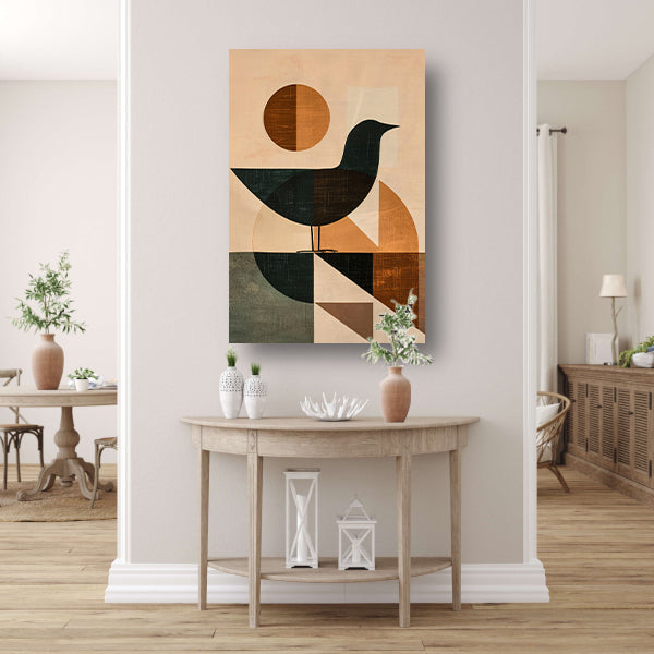 Abstracte vogel met geometrische vormen canvas met baklijst