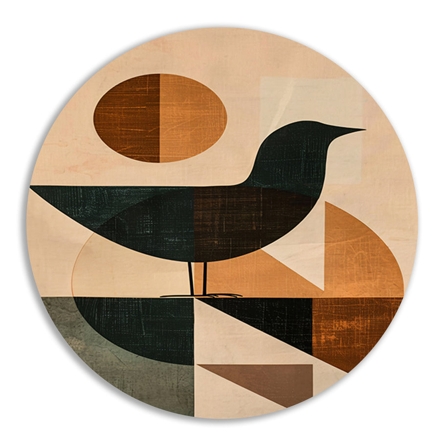 Abstracte vogel met geometrische vormen aluminium muurcirkel
