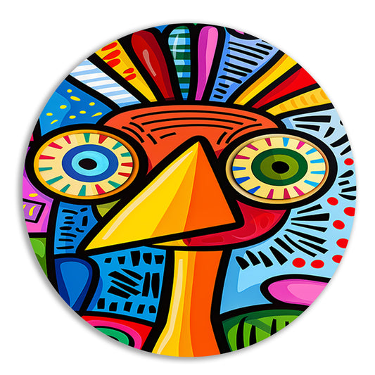Kleurrijke abstracte vogel kunstprint aluminium muurcirkel
