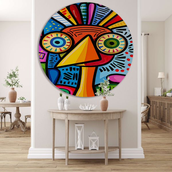 Kleurrijke abstracte vogel kunstprint forex muurcirkel