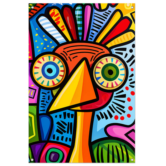 Kleurrijke abstracte vogel kunstprint tuinposter