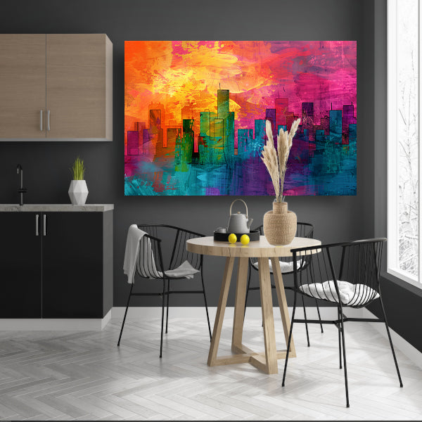 Digitale kunstwerk van kleurrijke skyline acrylglas