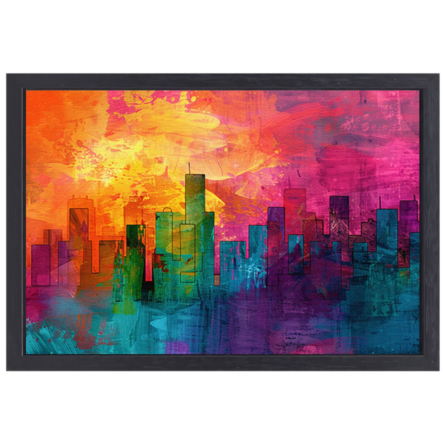 Digitale kunstwerk van kleurrijke skyline canvas met baklijst