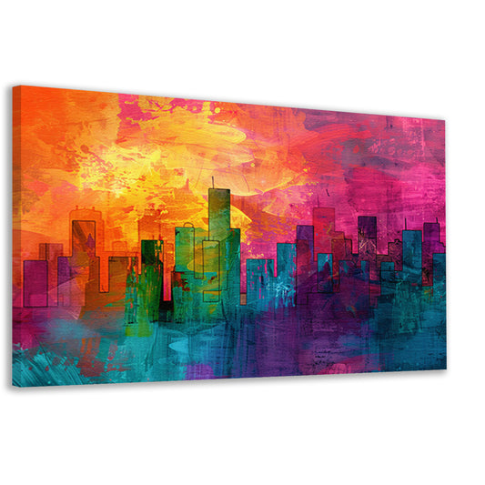 Digitale kunstwerk van kleurrijke skyline canvas