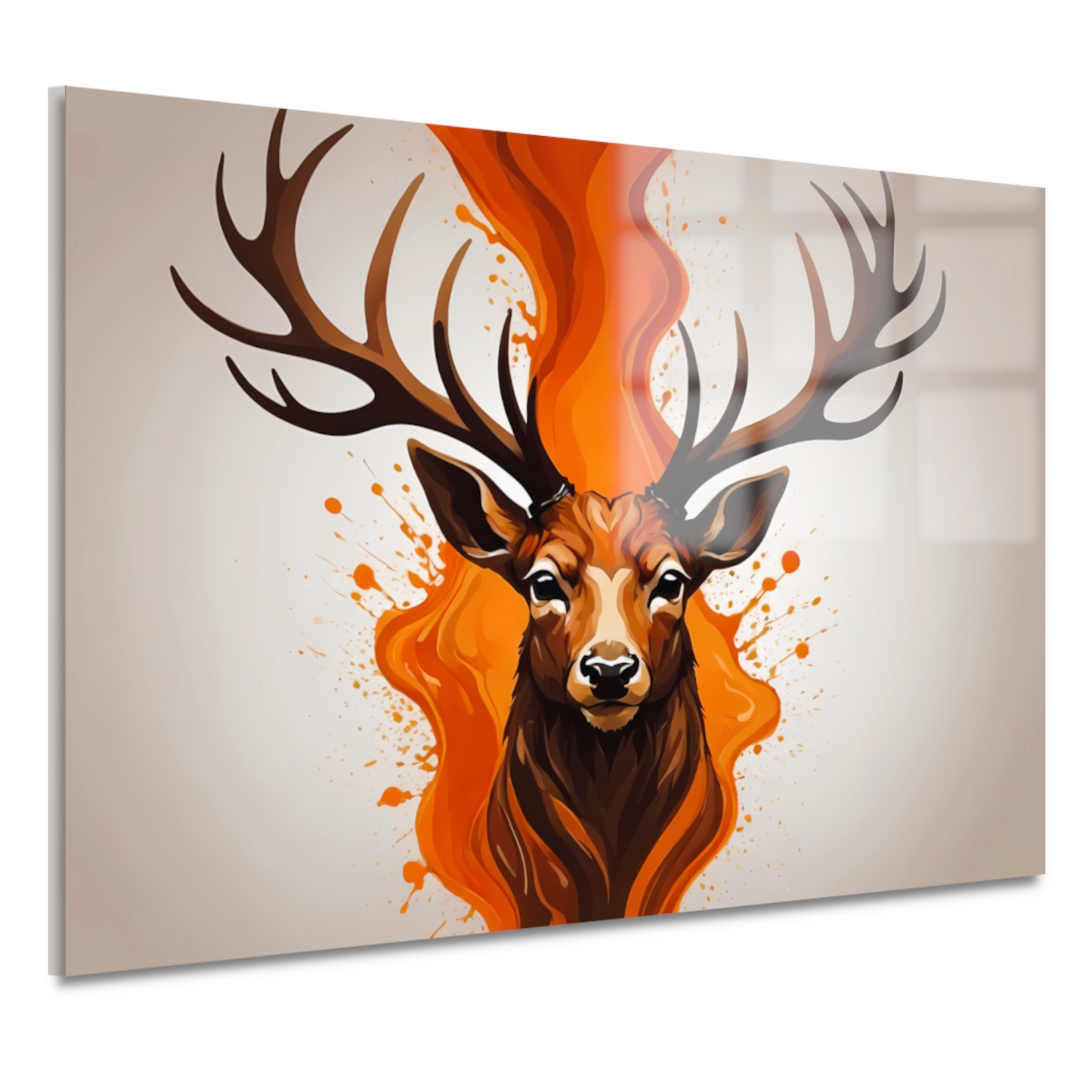 Vurige hertenkop met oranje abstractie acrylglas