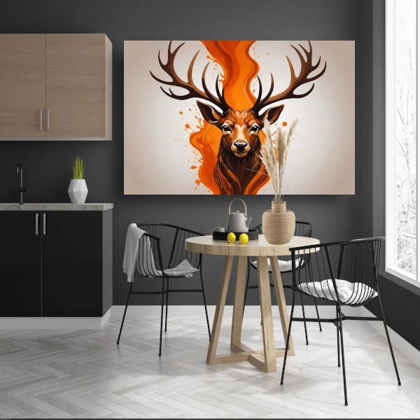 Vurige hertenkop met oranje abstractie acrylglas