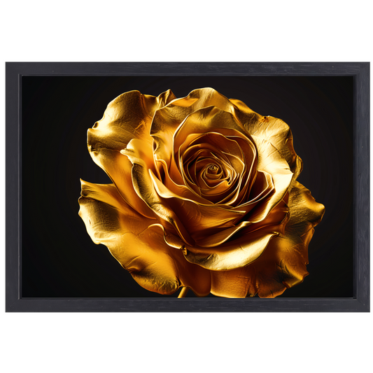 Gouden Roos Elegante Decoratie Zwarte Achtergrond canvas met baklijst