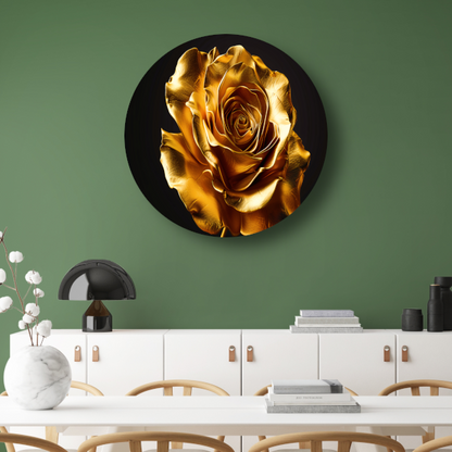 Gouden Roos Elegante Decoratie Zwarte Achtergrond aluminium muurcirkel