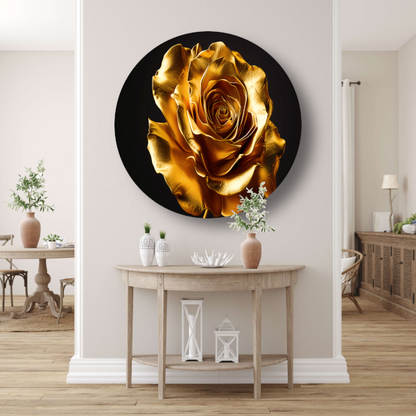 Gouden Roos Elegante Decoratie Zwarte Achtergrond aluminium muurcirkel