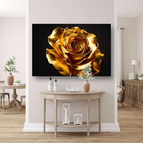 Gouden Roos Elegante Decoratie Zwarte Achtergrond poster