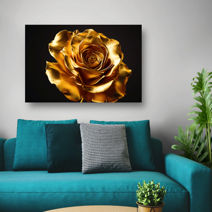 Gouden Roos Elegante Decoratie Zwarte Achtergrond poster