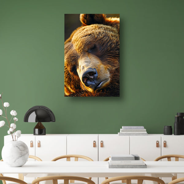 Close-up portret van een slapende beer canvas