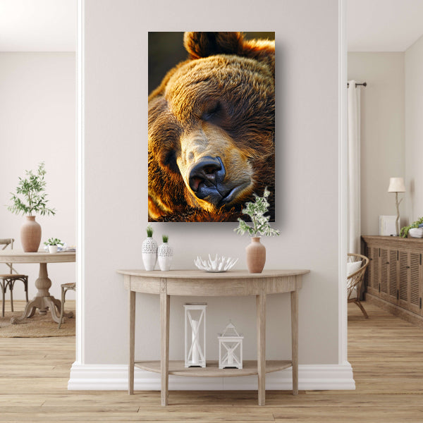 Close-up portret van een slapende beer canvas