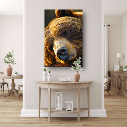 Close-up portret van een slapende beer canvas
