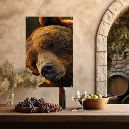 Close-up portret van een slapende beer tuinposter