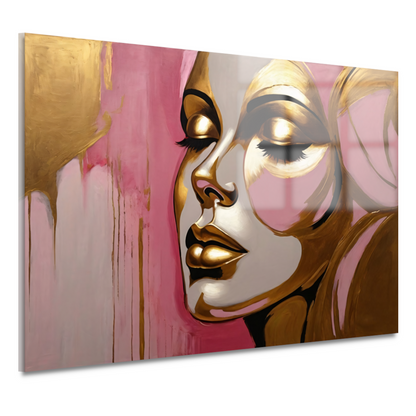 Gouden Silhouet van Vrouw op Roze Achtergrond acrylglas