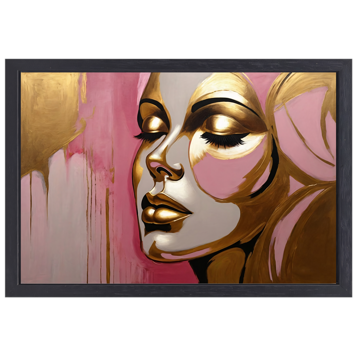 Gouden Silhouet van Vrouw op Roze Achtergrond canvas met baklijst