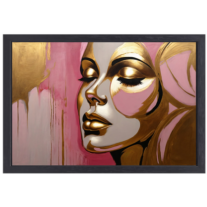 Gouden Silhouet van Vrouw op Roze Achtergrond canvas met baklijst