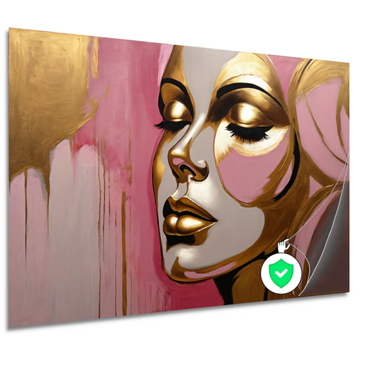 Gouden Silhouet van Vrouw op Roze Achtergrond poster