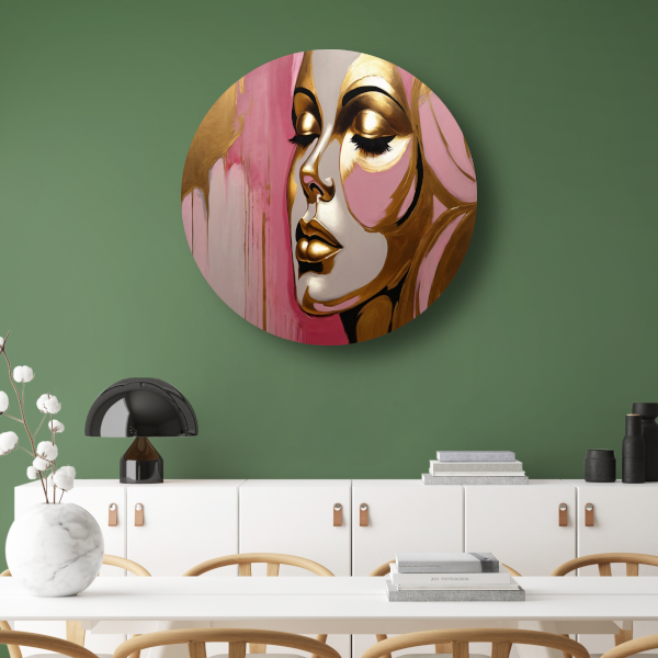 Gouden Silhouet van Vrouw op Roze Achtergrond aluminium muurcirkel