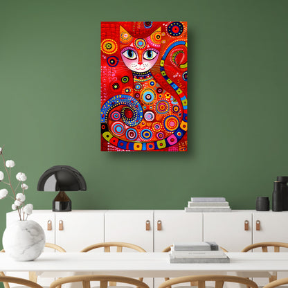 Kleurrijk abstract schilderij van een kat canvas