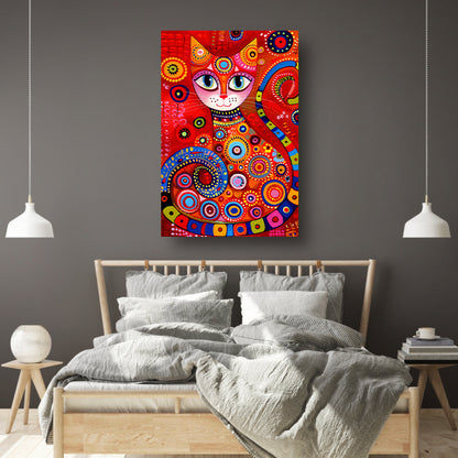 Kleurrijk abstract schilderij van een kat poster