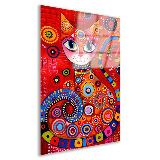 Kleurrijk abstract schilderij van een kat acrylglas