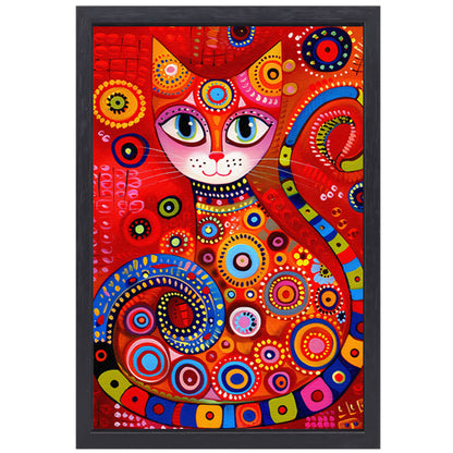 Kleurrijk abstract schilderij van een kat canvas met baklijst
