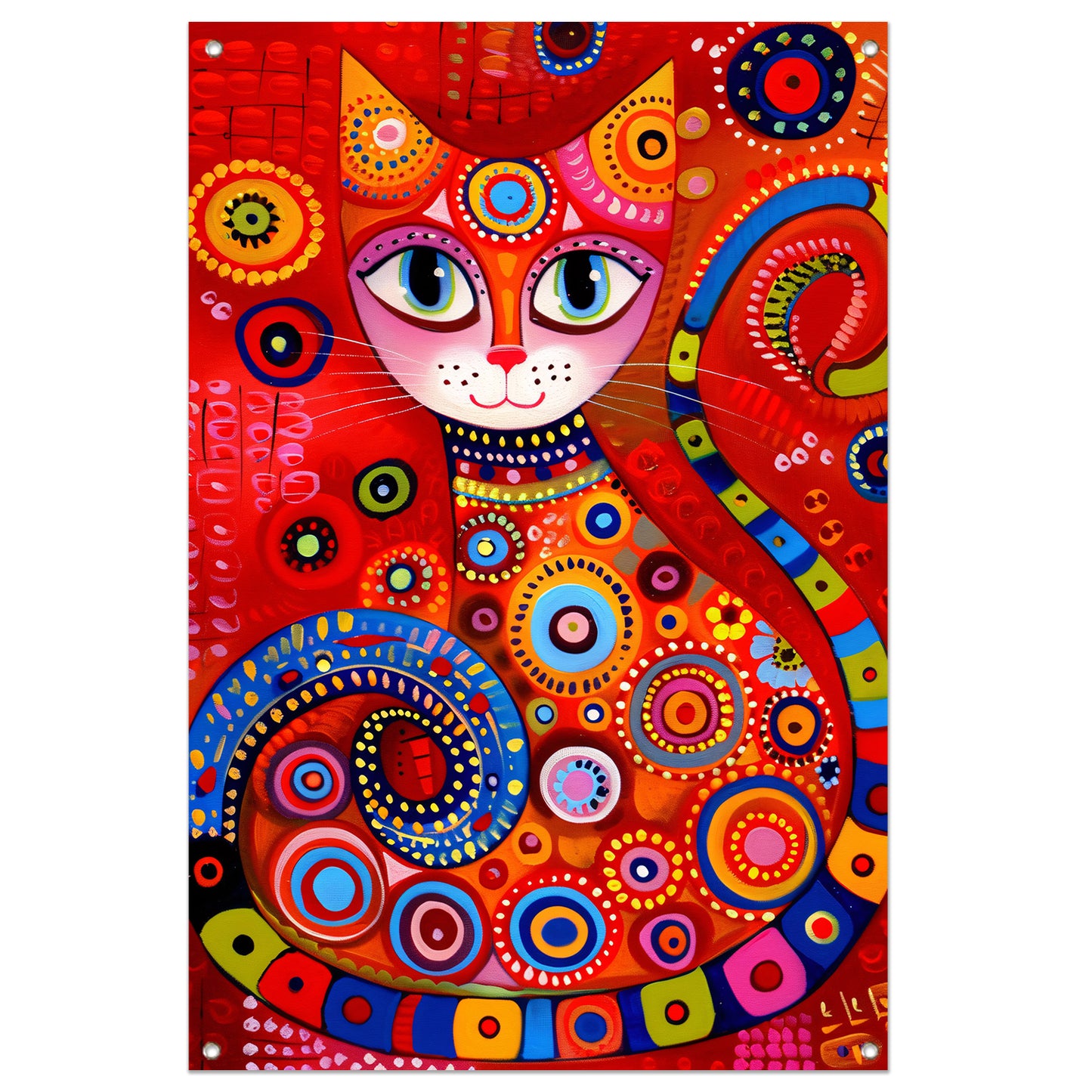 Kleurrijk abstract schilderij van een kat tuinposter
