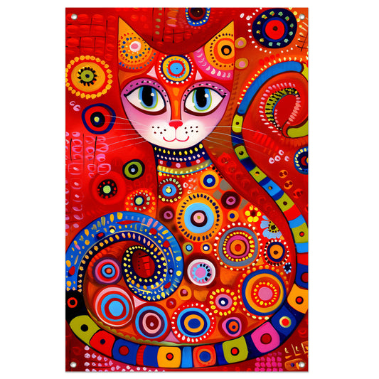Kleurrijk abstract schilderij van een kat tuinposter
