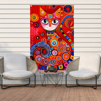Kleurrijk abstract schilderij van een kat tuinposter