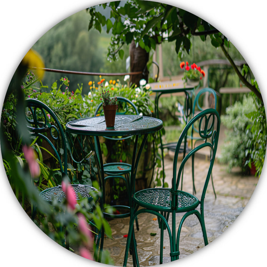 Groene tuinset in impressionistische stijl forex muurcirkel