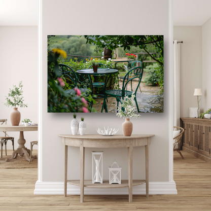 Groene tuinset in impressionistische stijl canvas