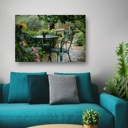 Groene tuinset in impressionistische stijl canvas