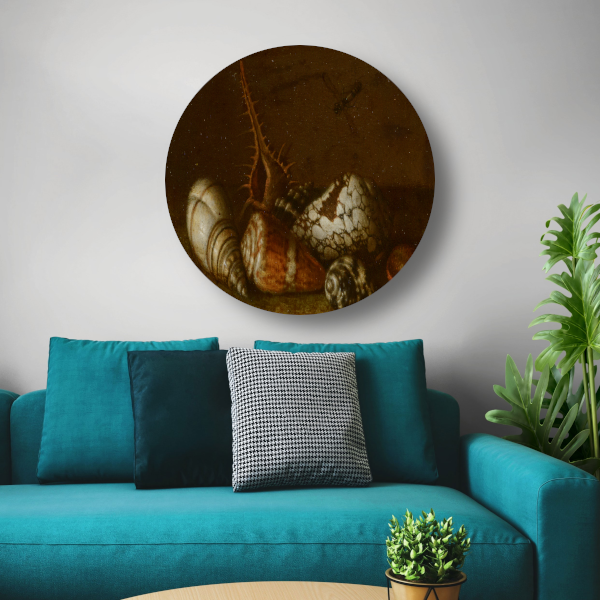 Schelpen op een tafel - Balthasar van der Ast aluminium muurcirkel