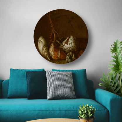 Schelpen op een tafel - Balthasar van der Ast aluminium muurcirkel