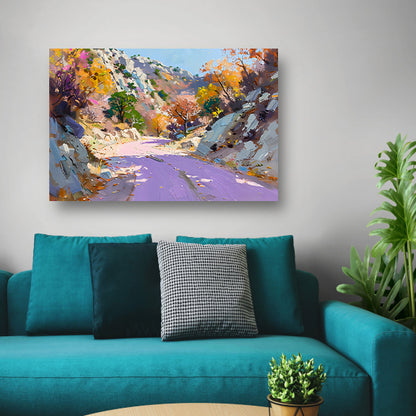 Kleurrijk herfstlandschap met kronkelende weg canvas