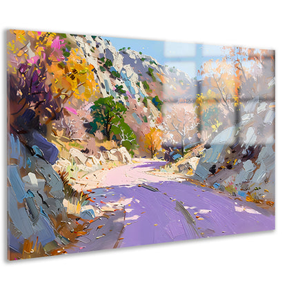 Kleurrijk herfstlandschap met kronkelende weg acrylglas