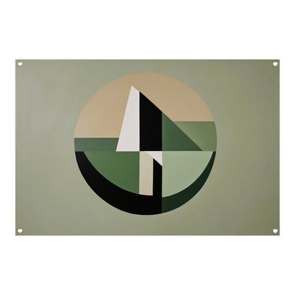 Abstracte Geometrie in Groen en Beige Tinten tuinposter